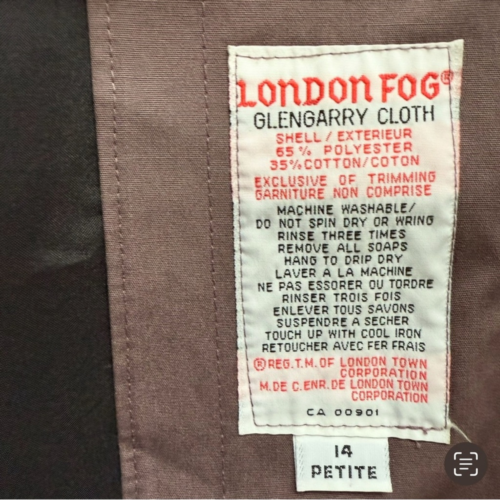 London Fog Mauve Quilted Trench Coat Size 14P Rare Colour Vintage 70s-80s - Picture 8 of 16